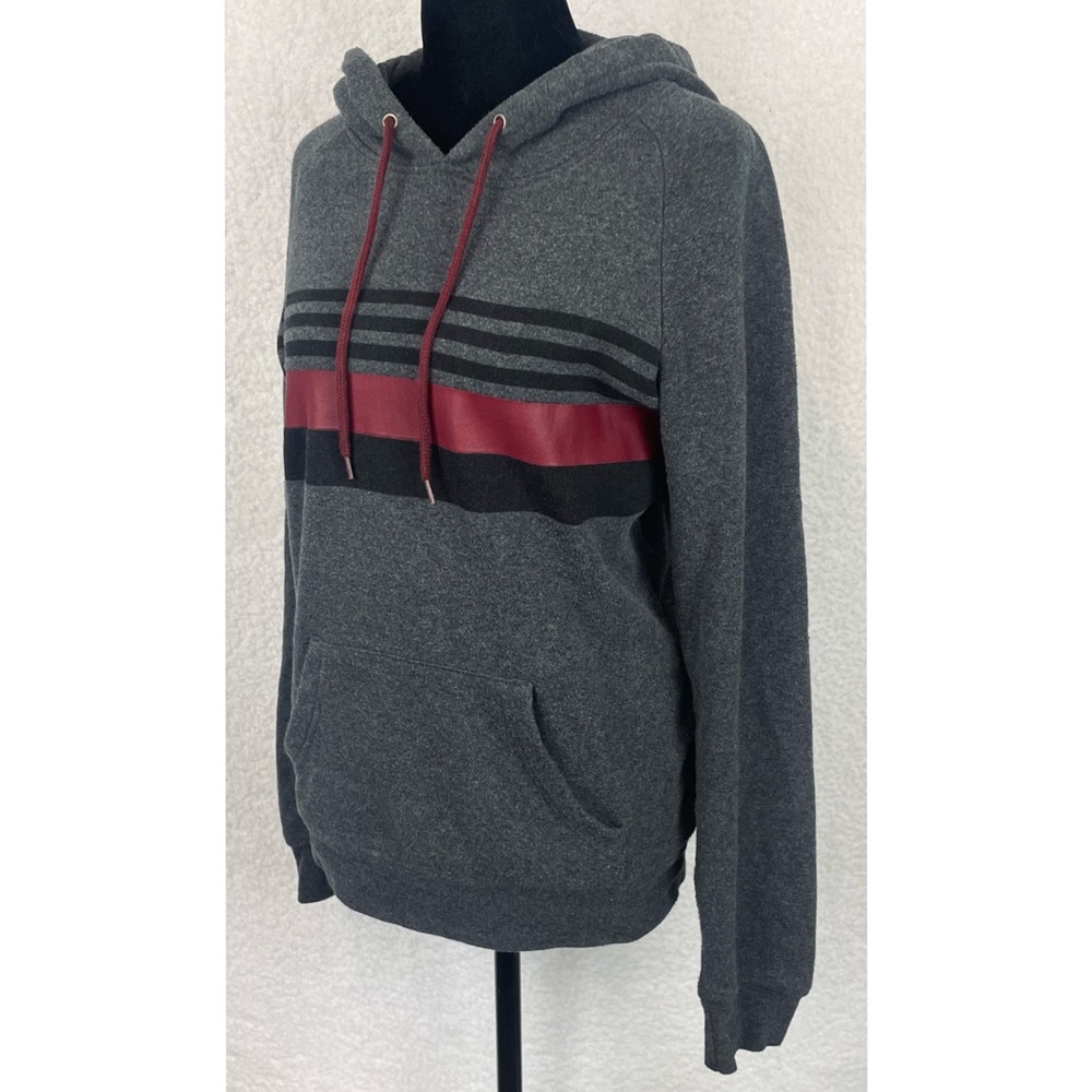 Grey/Black/Maroon Striped Pullover Hoodie, M - Picture 7 of 8